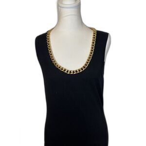 Cache Black Knit Sleeveless Top Gold Chain Detail Scoop Neck Y2K